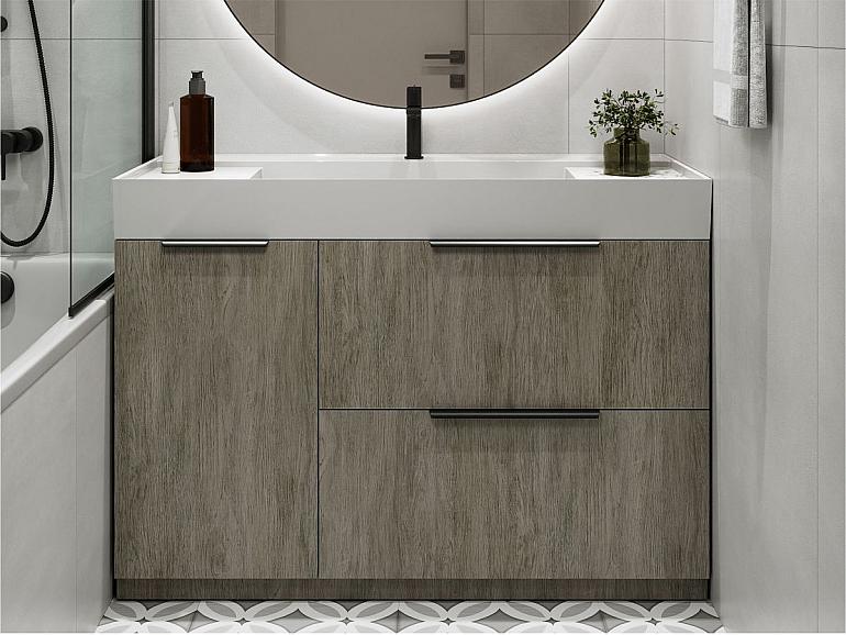 Тумба підлогова ALBA Толедо темне дерево з умивальником SOUL 1200