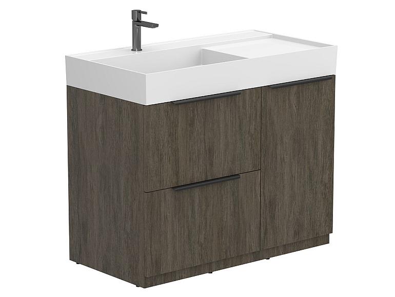 Тумба підлогова ALBA Толедо темне дерево з умивальником SOUL 1000