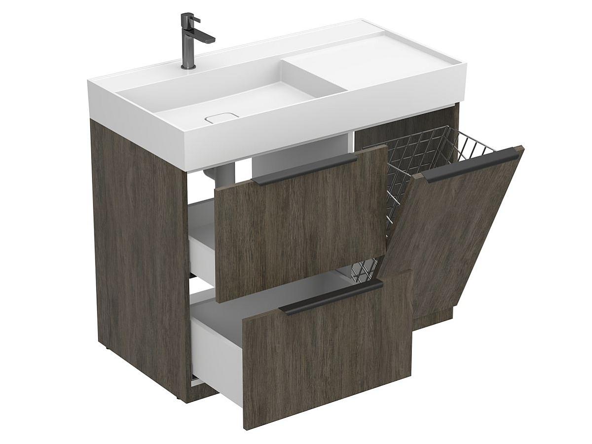 Тумба підлогова ALBA Толедо темне дерево з умивальником SOUL 1000