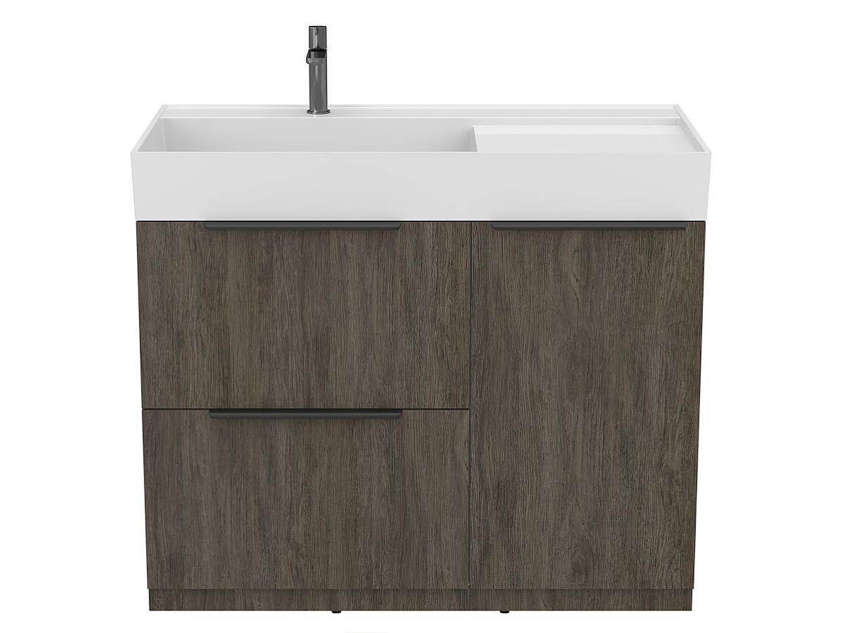 Тумба підлогова ALBA Толедо темне дерево з умивальником SOUL 1000