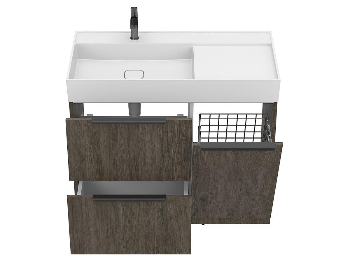Тумба підлогова ALBA Толедо темне дерево з умивальником SOUL 1000