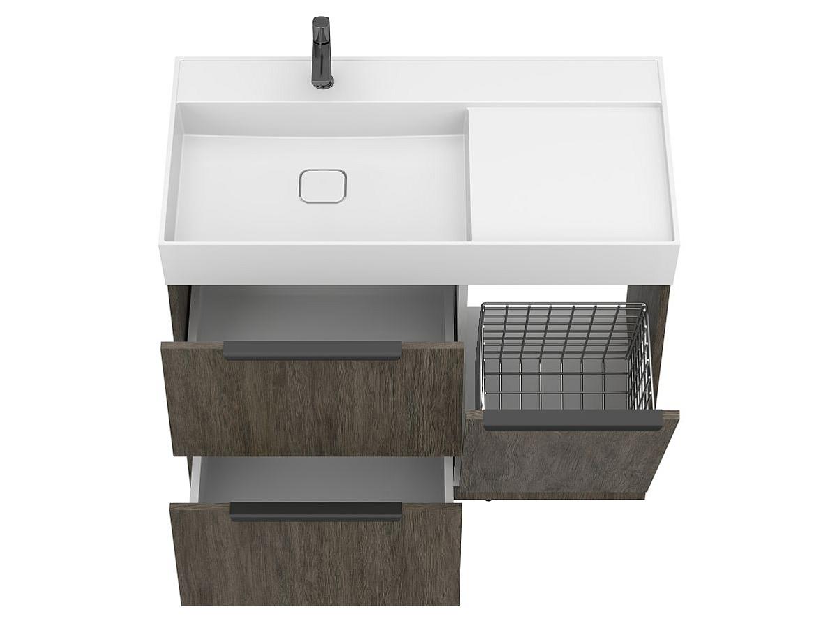 Тумба підлогова ALBA Толедо темне дерево з умивальником SOUL 1000