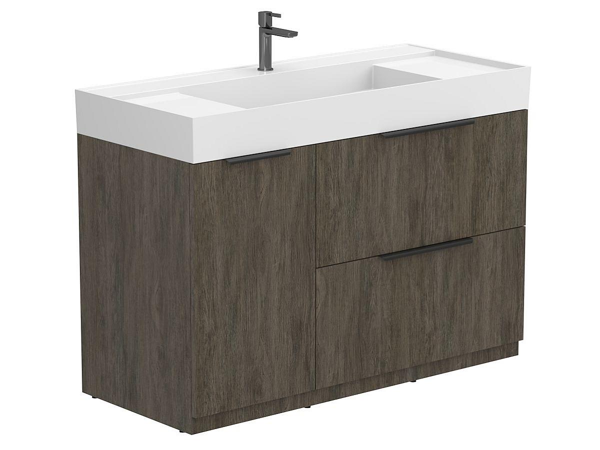 Тумба підлогова ALBA Толедо темне дерево з умивальником SOUL 1200