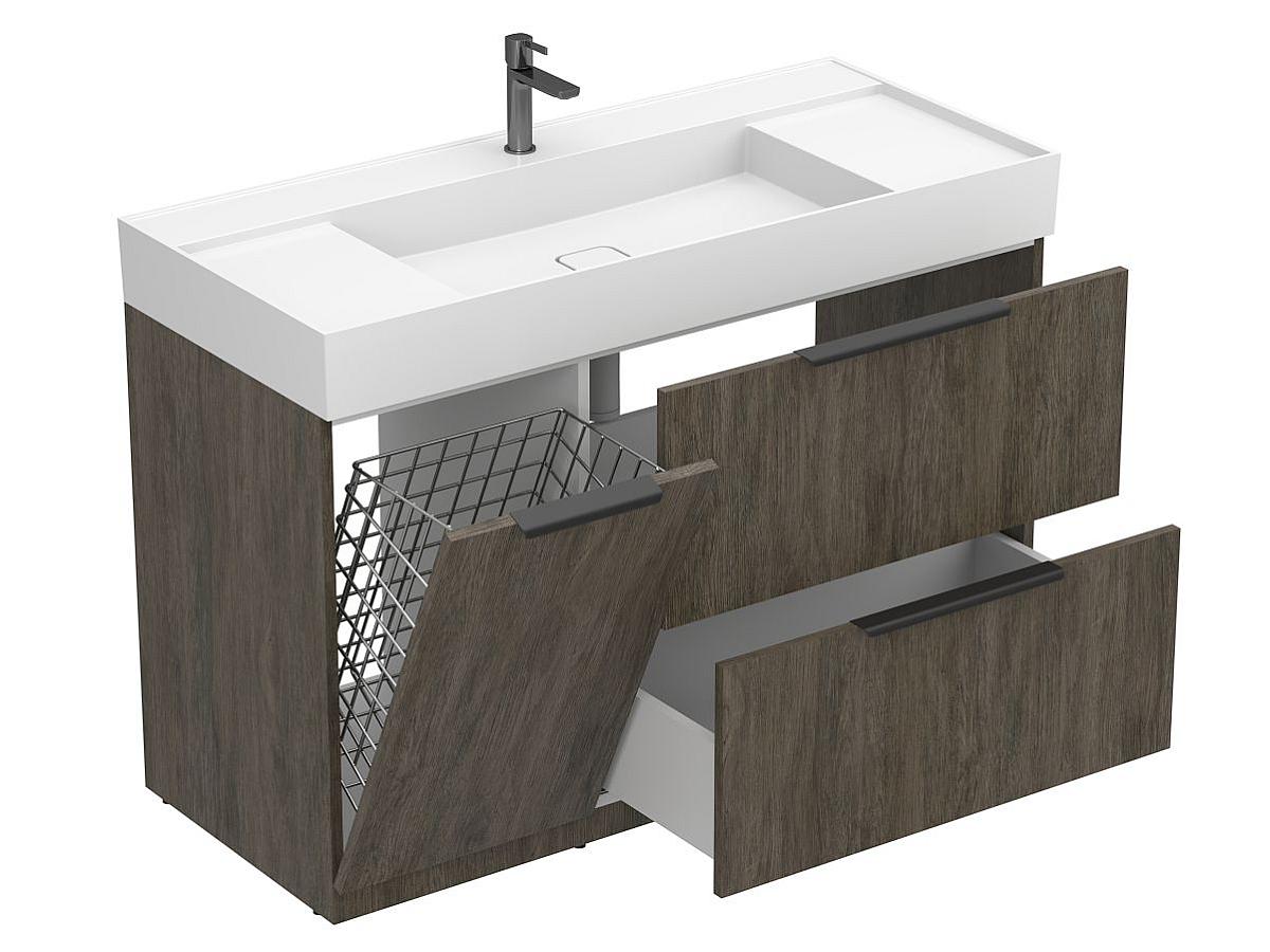 Тумба підлогова ALBA Толедо темне дерево з умивальником SOUL 1200