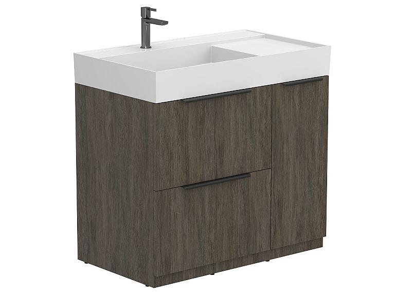 Тумба підлогова ALBA Толедо темне дерево з умивальником SOUL 900