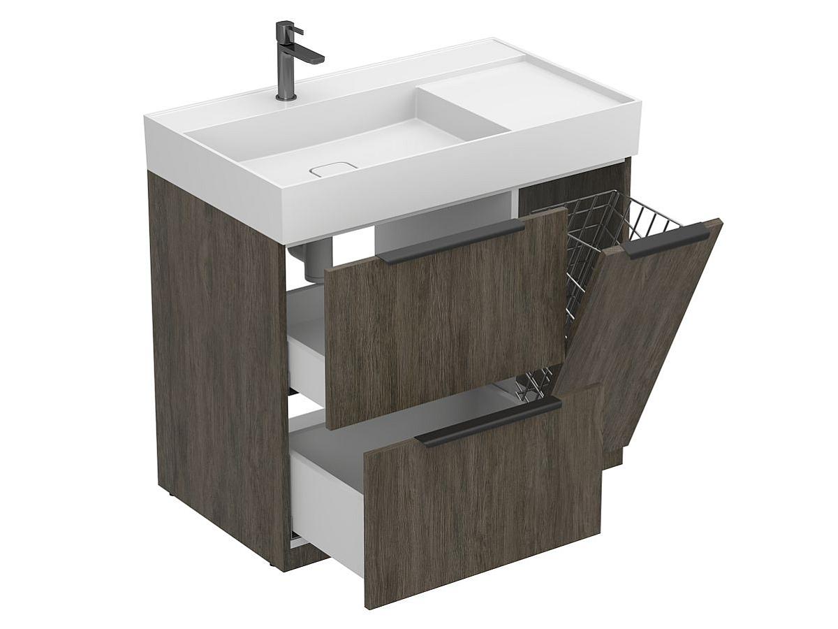 Тумба напольная ALBA Толедо тёмное дерево с умывальником SOUL 900