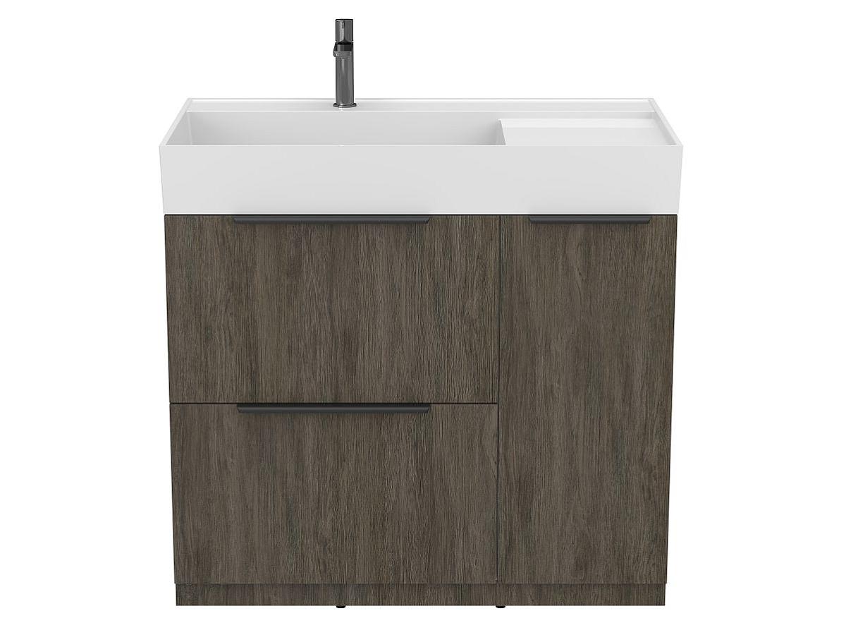 Тумба напольная ALBA Толедо тёмное дерево с умывальником SOUL 900