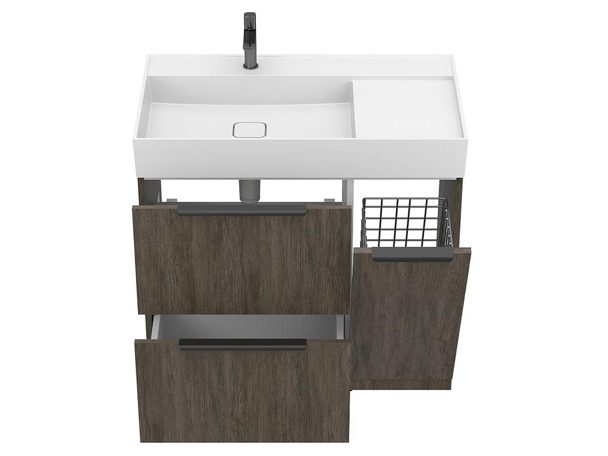 Тумба напольная ALBA Толедо тёмное дерево с умывальником SOUL 900