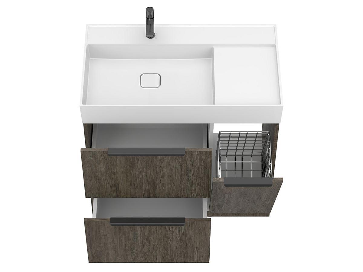 Тумба напольная ALBA Толедо тёмное дерево с умывальником SOUL 900