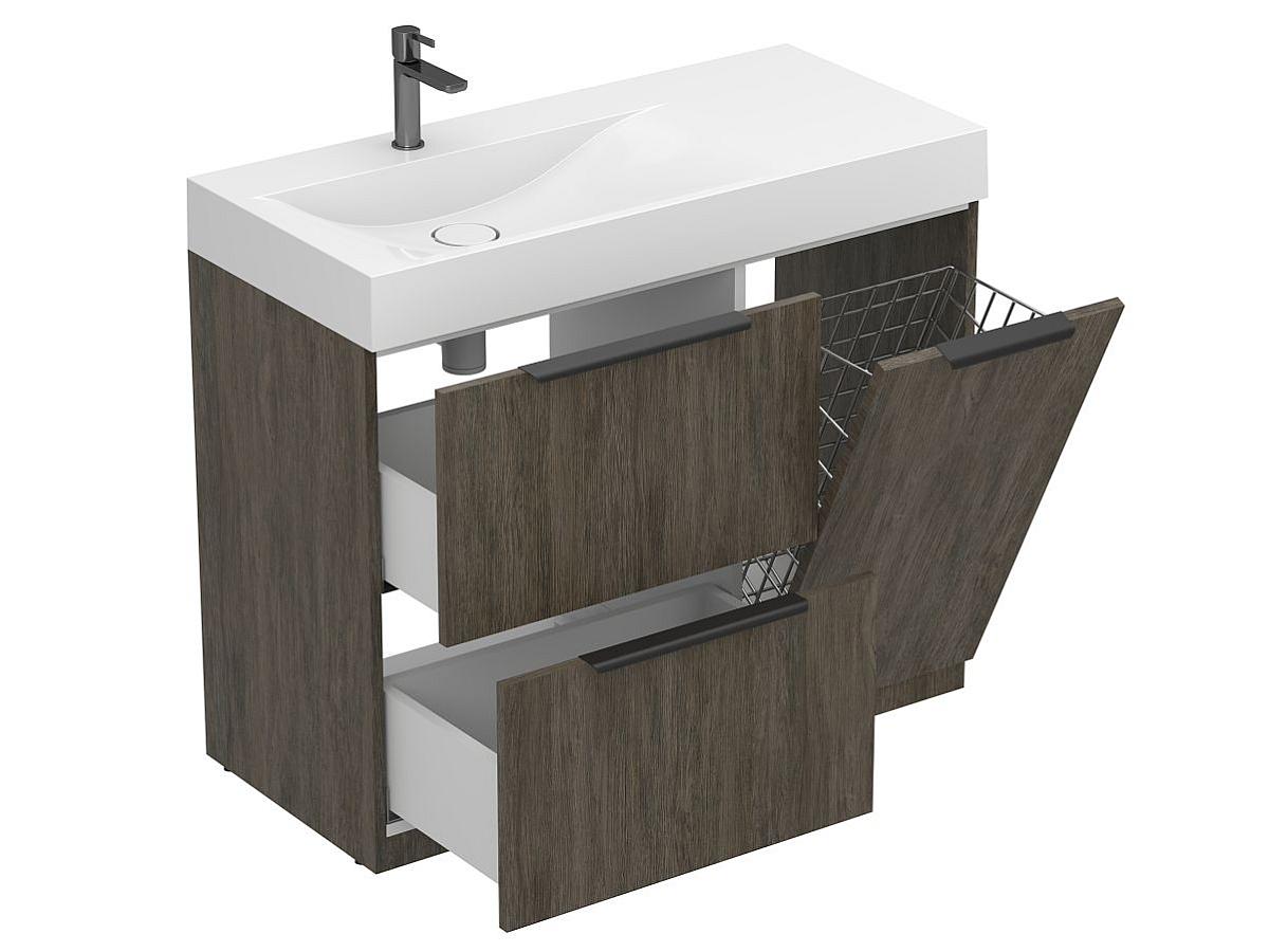 Тумба підлогова ALBA Толедо темне дерево з умивальником VIOLA 1000 L
