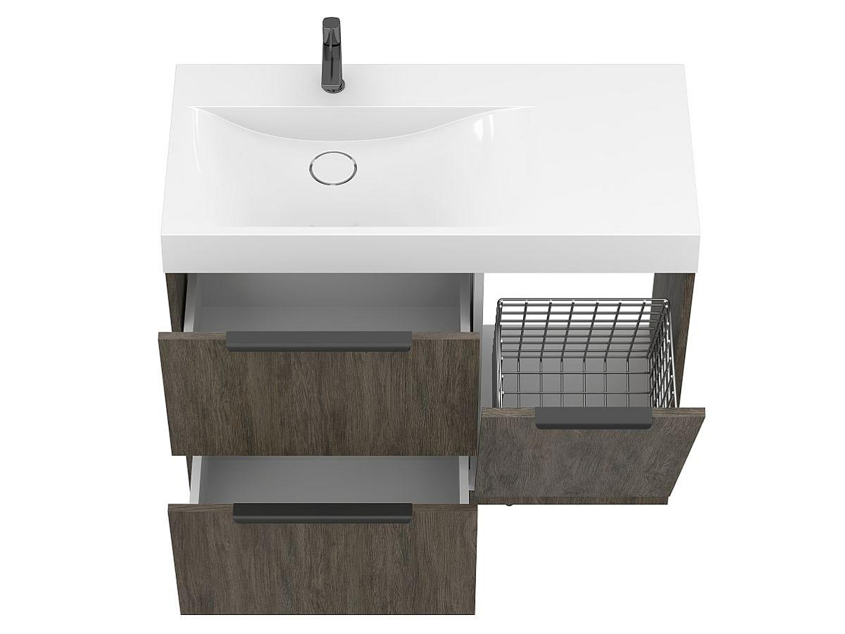 Тумба підлогова ALBA Толедо темне дерево з умивальником VIOLA 1000 L