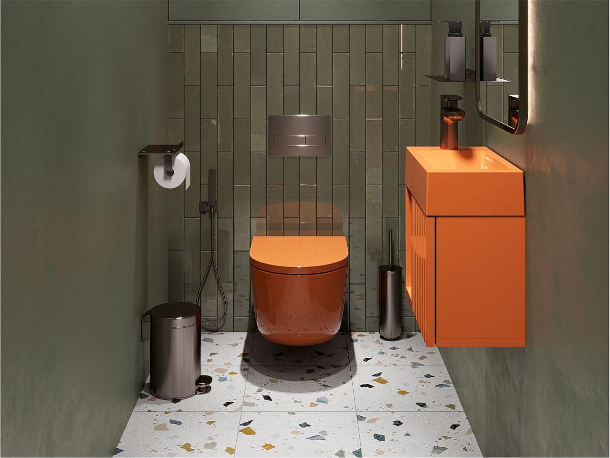 Тумба підвісна AURA Помаранчева глянцева з умивальником FARO