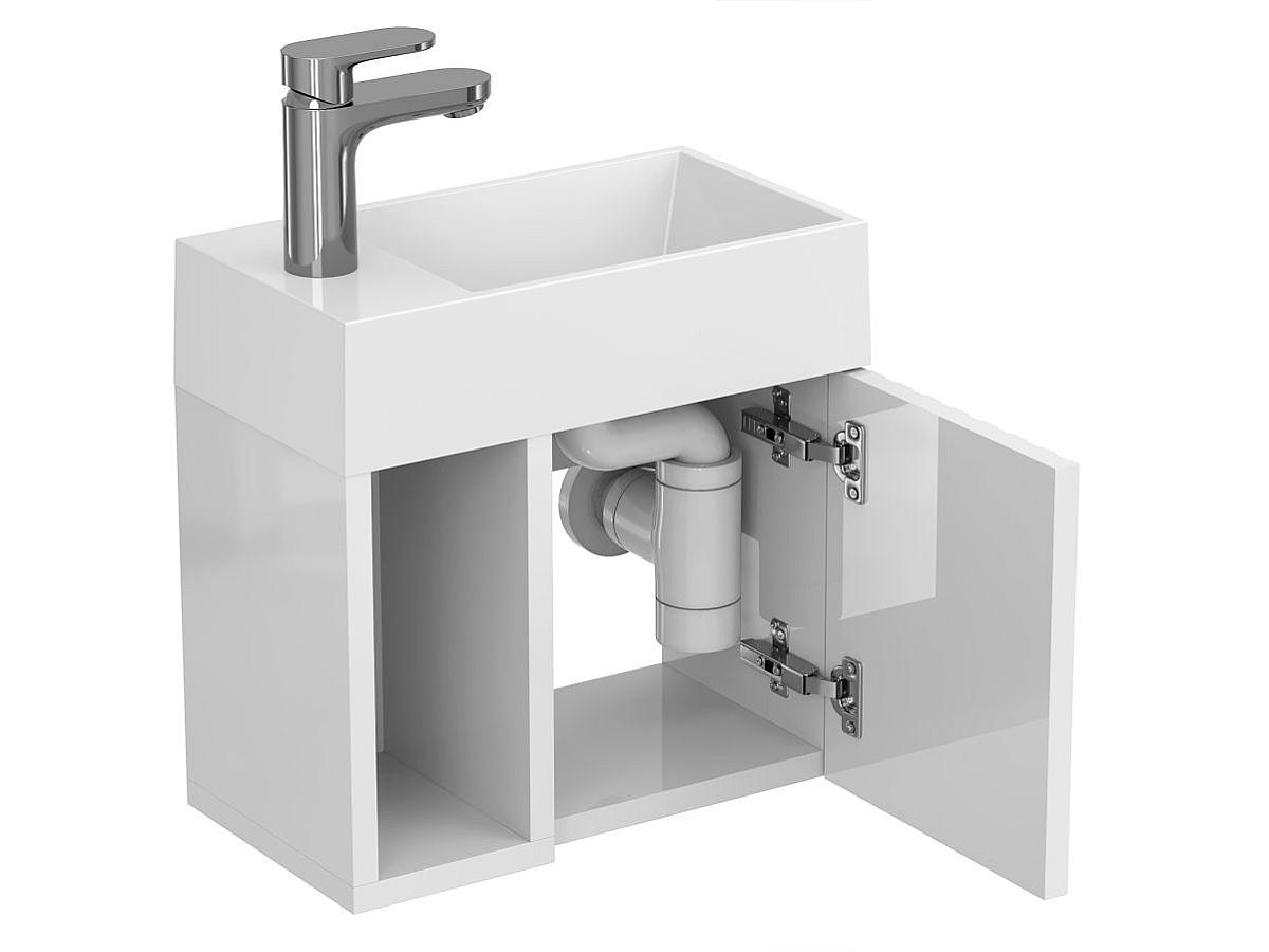 Тумба подвесная AURA белая глянцевая с умывальником COPPER 400