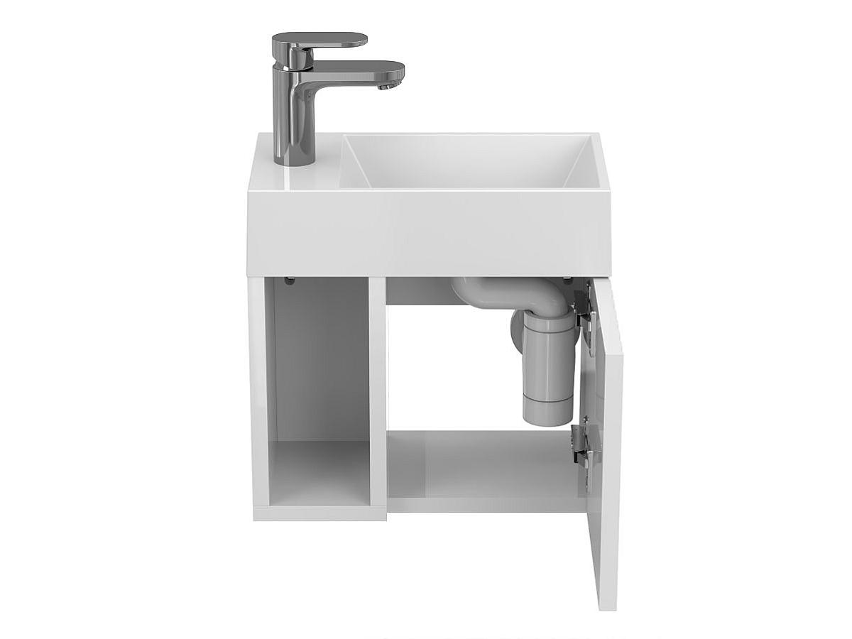 Тумба подвесная AURA белая глянцевая с умывальником COPPER 400