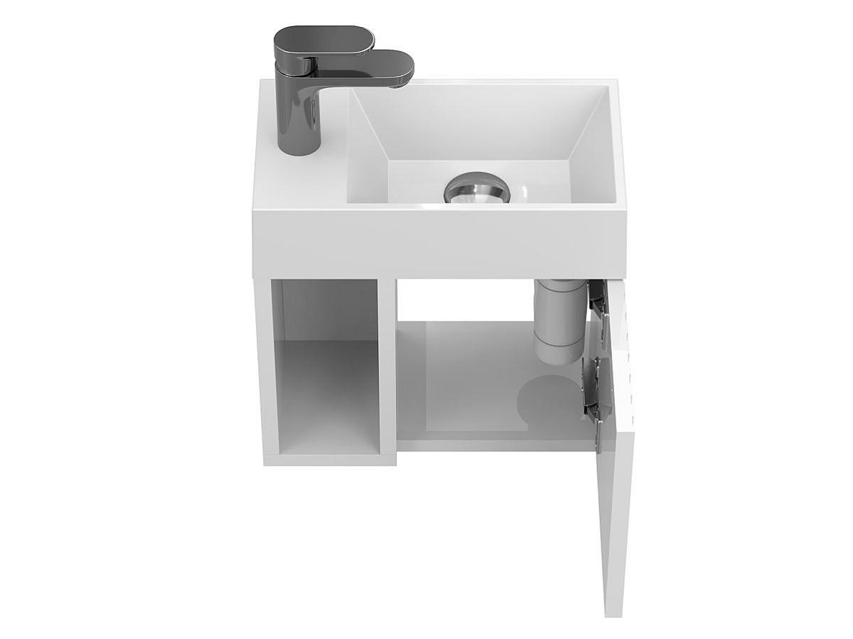 Тумба подвесная AURA белая глянцевая с умывальником COPPER 400