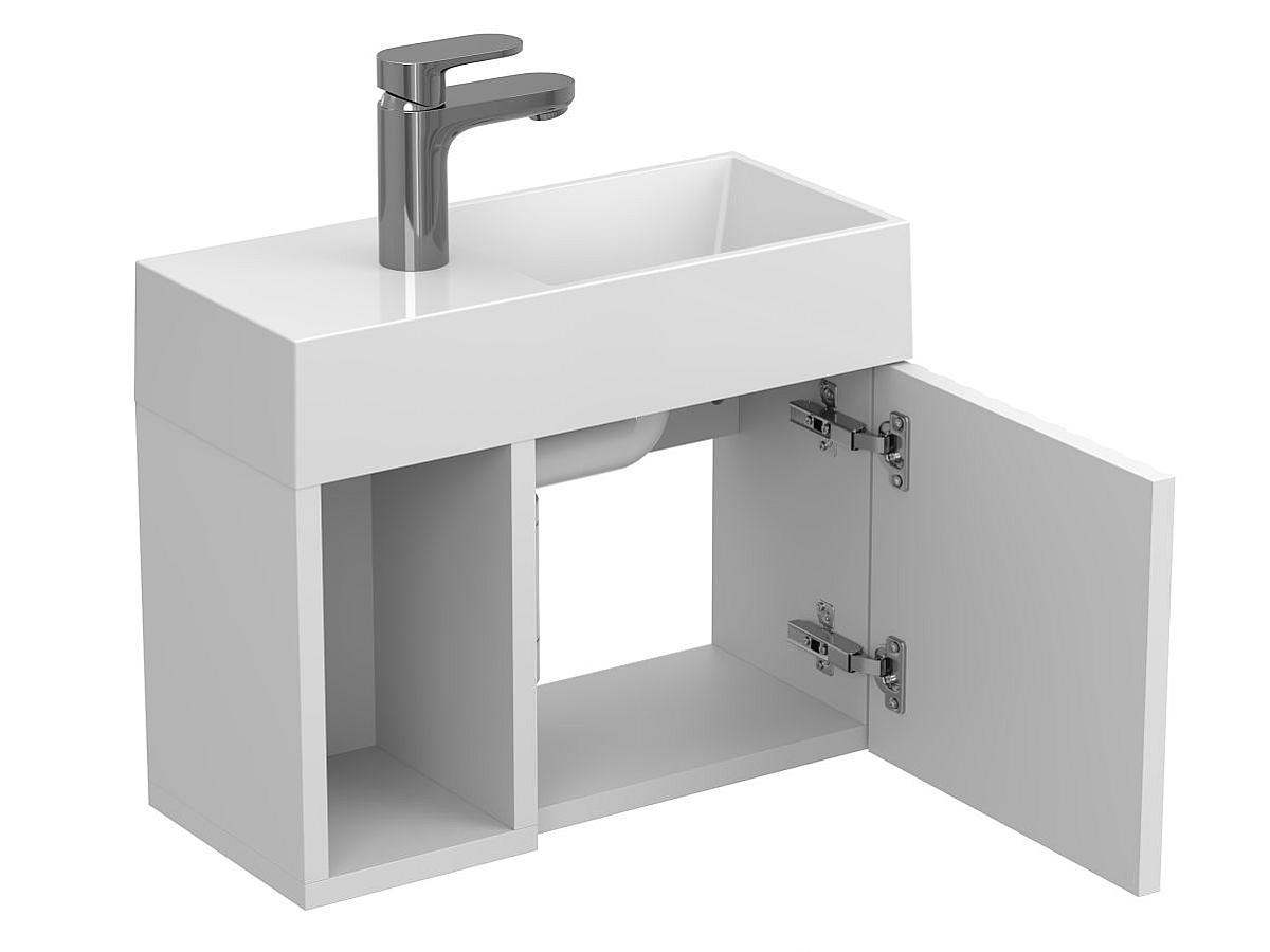 Тумба подвесная AURA белая глянцевая с умывальником COPPER 500