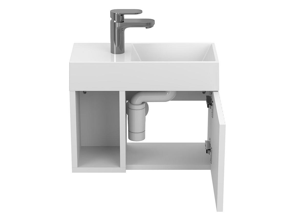 Тумба подвесная AURA белая soft-touch с умывальником COPPER 500