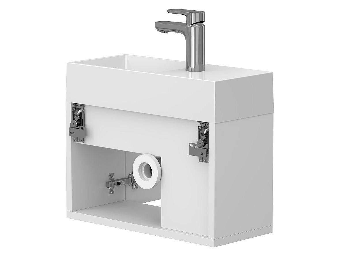 Тумба подвесная AURA белая глянцевая с умывальником COPPER 500