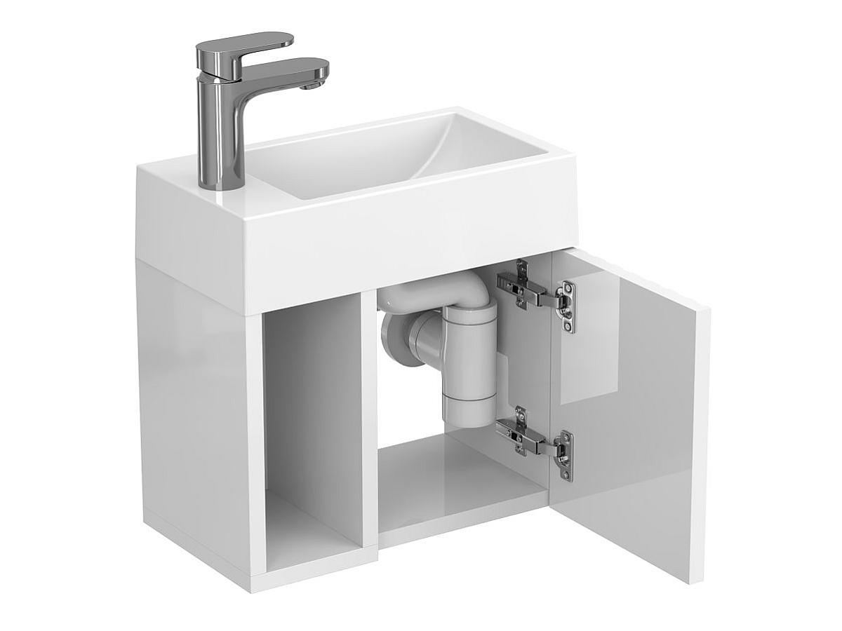 Тумба подвесная AURA белая глянцевая с умывальником FARO