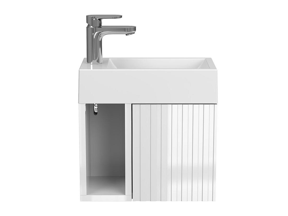 Тумба подвесная AURA белая глянцевая с умывальником FARO