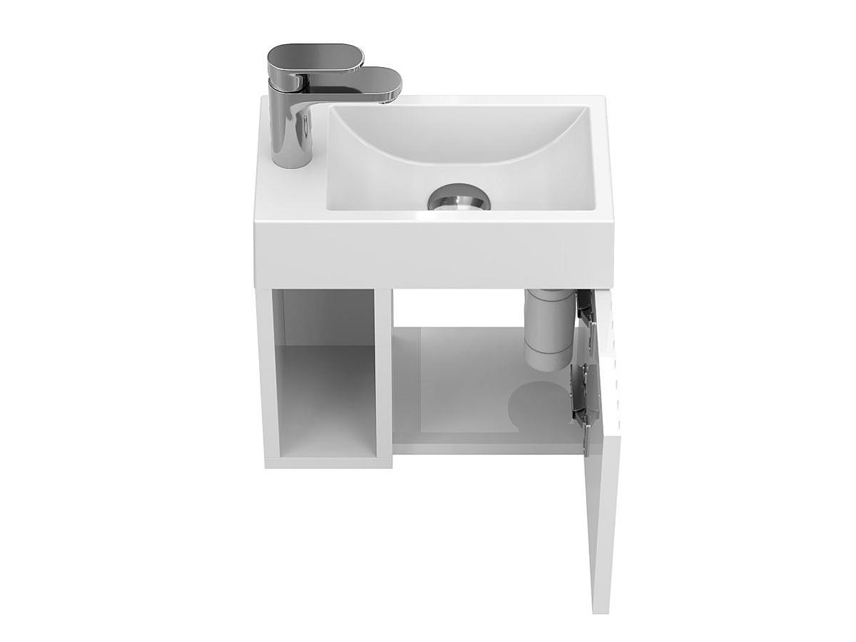 Тумба подвесная AURA белая глянцевая с умывальником FARO
