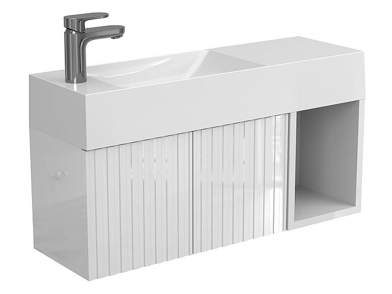 Тумба підвісна AURA біла глянцева з умивальником SHANGHAI L