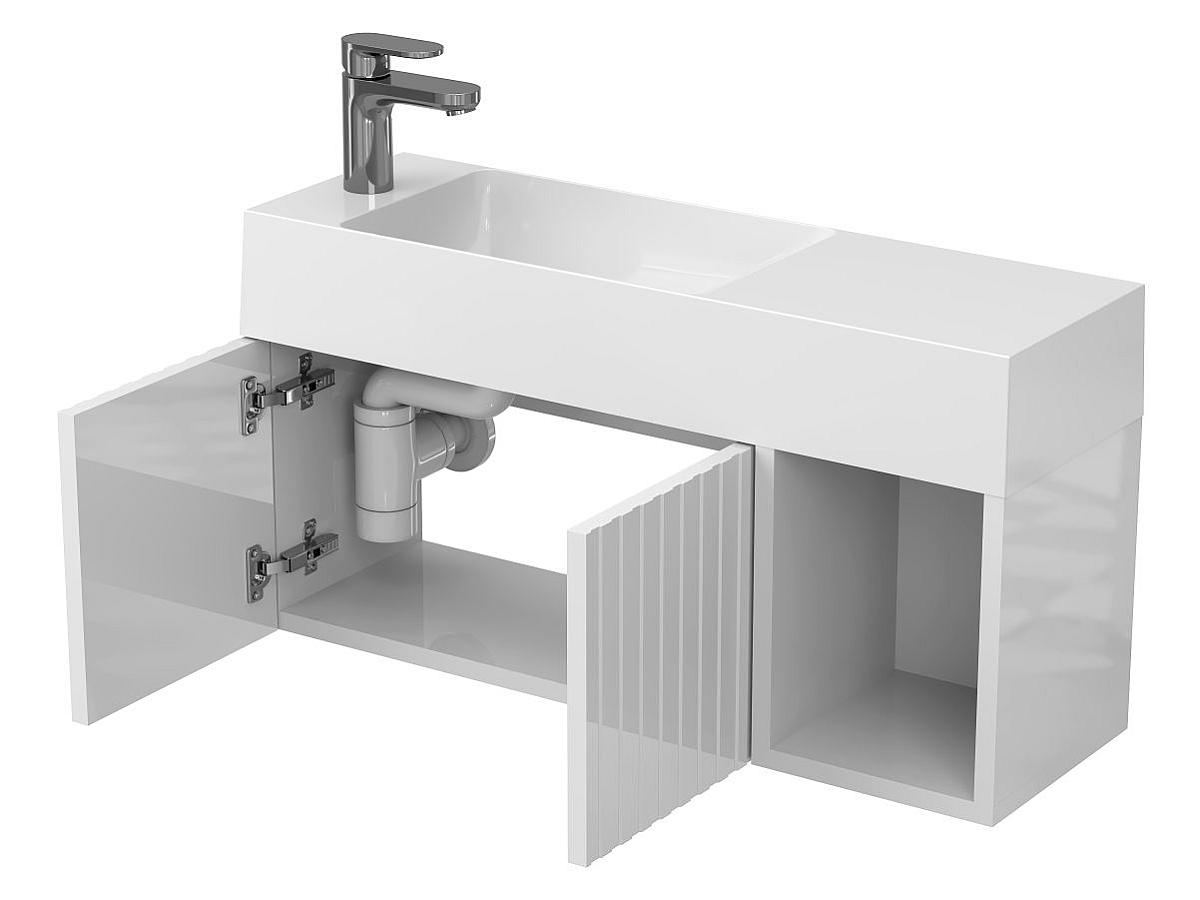 Тумба подвесная AURA белая глянцевая с умывальником SHANGHAI L