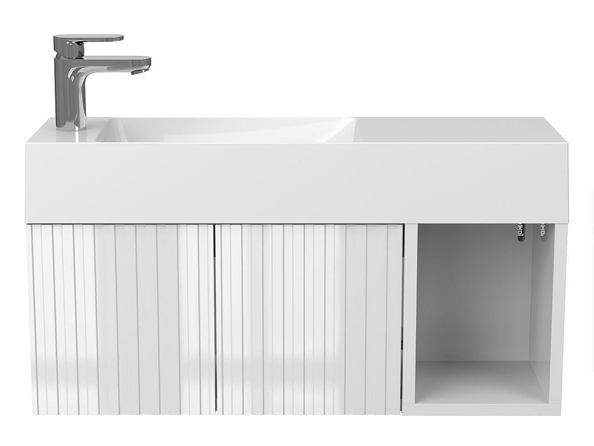 Тумба подвесная AURA белая глянцевая с умывальником SHANGHAI L