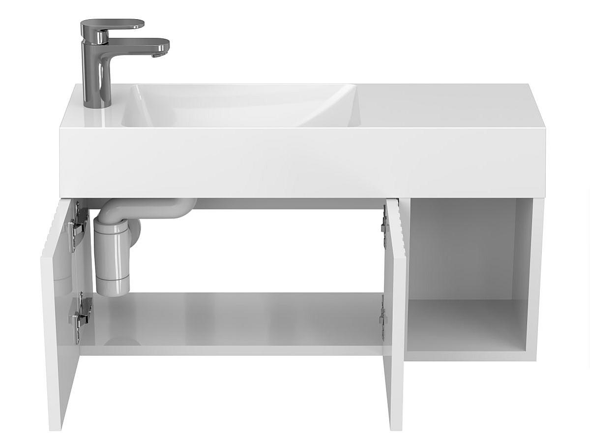 Тумба подвесная AURA белая глянцевая с умывальником SHANGHAI L