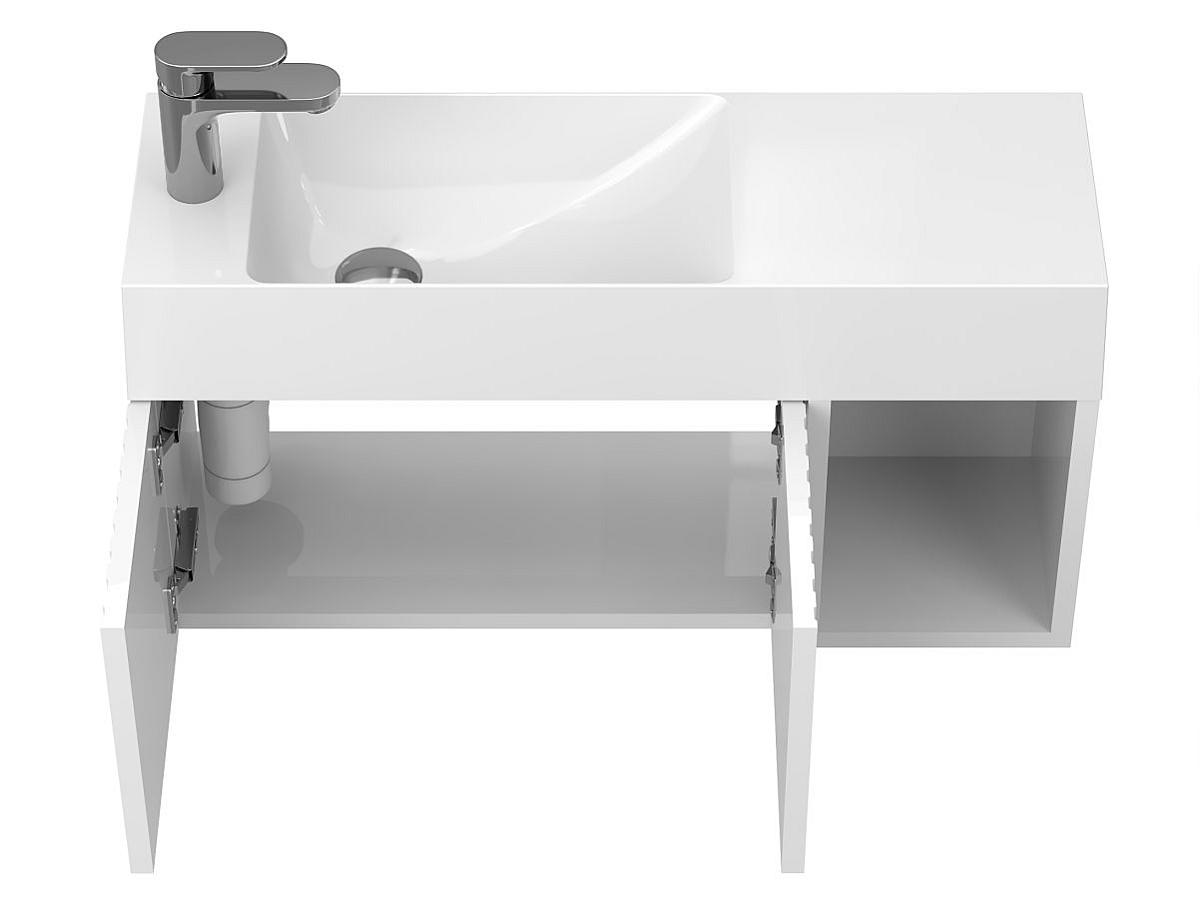 Тумба подвесная AURA белая глянцевая с умывальником SHANGHAI L