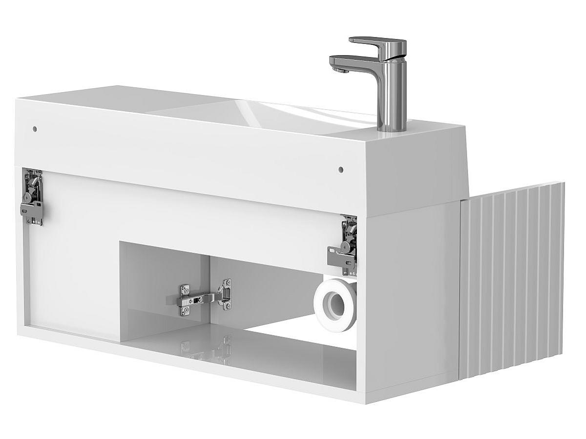 Тумба подвесная AURA белая глянцевая с умывальником SHANGHAI L