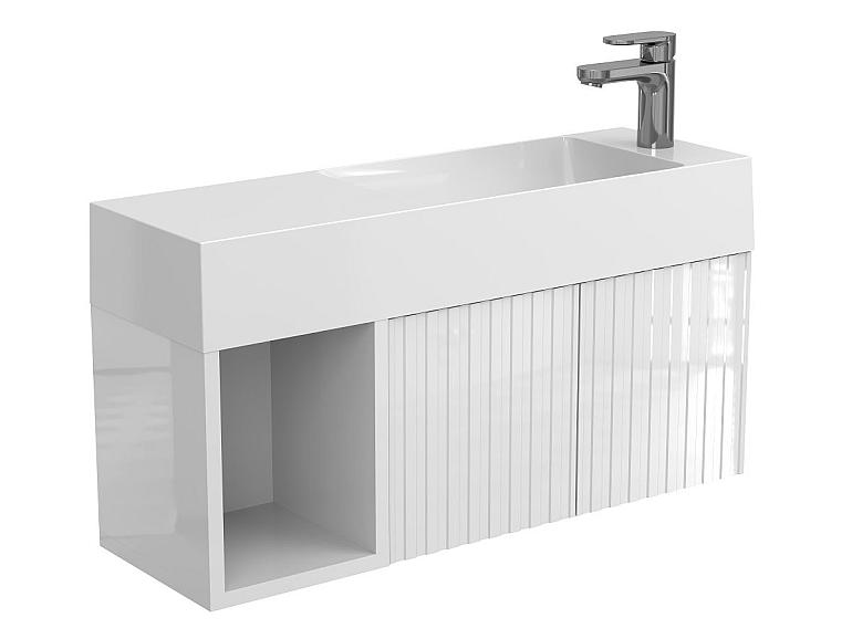 Тумба підвісна AURA біла глянцева з умивальником SHANGHAI R