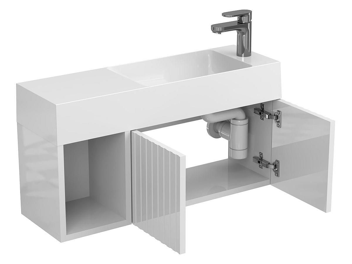 Тумба подвесная AURA белая глянцевая с умывальником SHANGHAI R