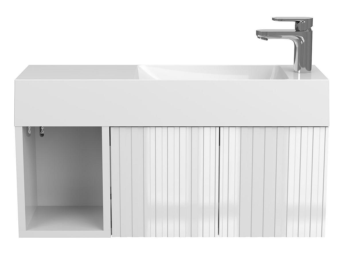 Тумба подвесная AURA белая глянцевая с умывальником SHANGHAI R