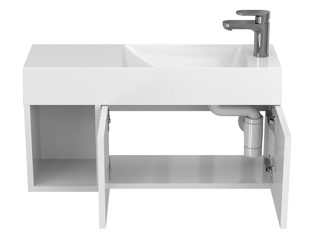 Тумба подвесная AURA белая глянцевая с умывальником SHANGHAI R