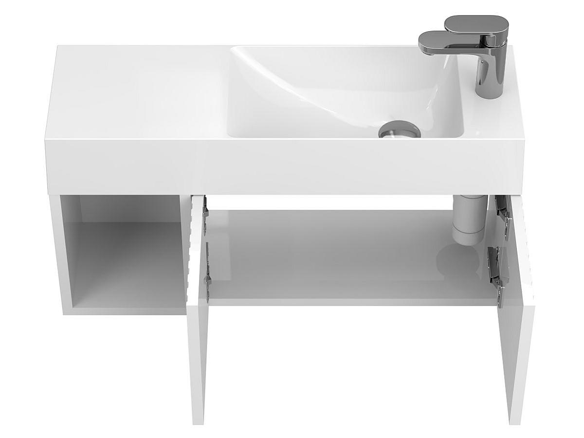 Тумба подвесная AURA белая глянцевая с умывальником SHANGHAI R