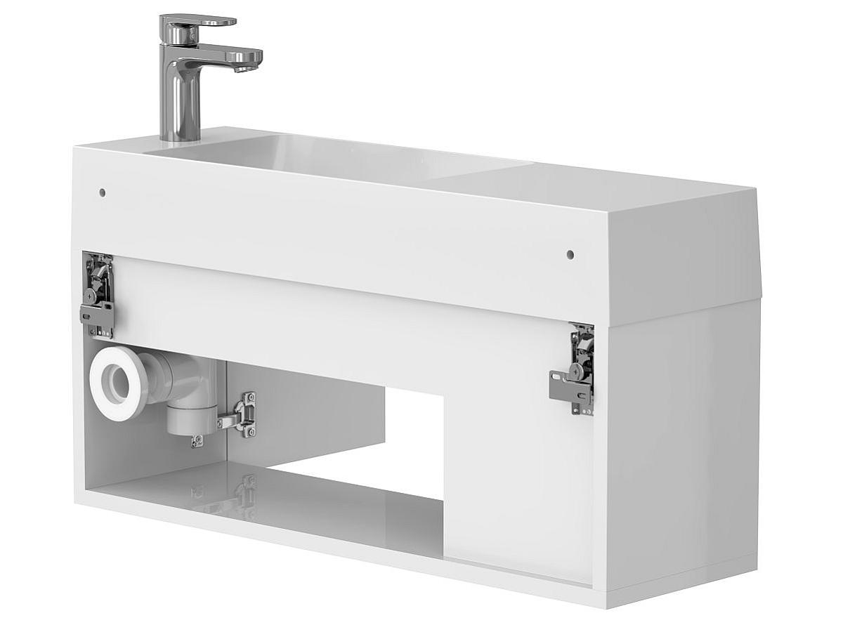 Тумба подвесная AURA белая глянцевая с умывальником SHANGHAI R