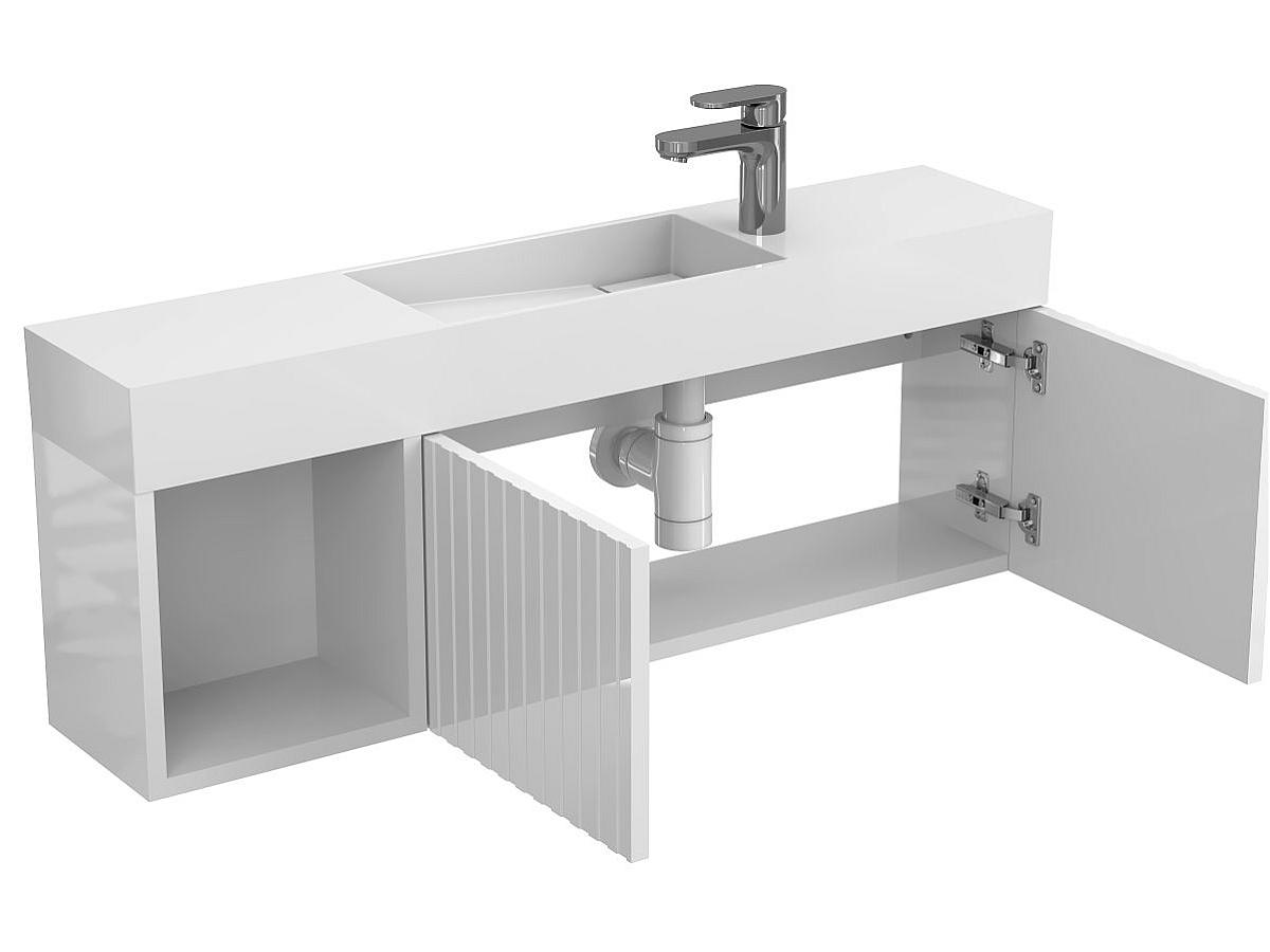 Тумба подвесная AURA белая глянцевая с умывальником TONI 1050