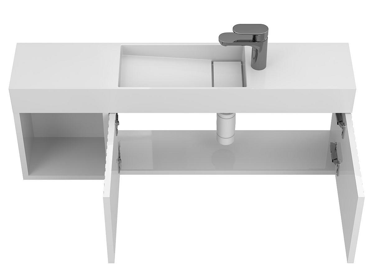Тумба подвесная AURA белая глянцевая с умывальником TONI 1050