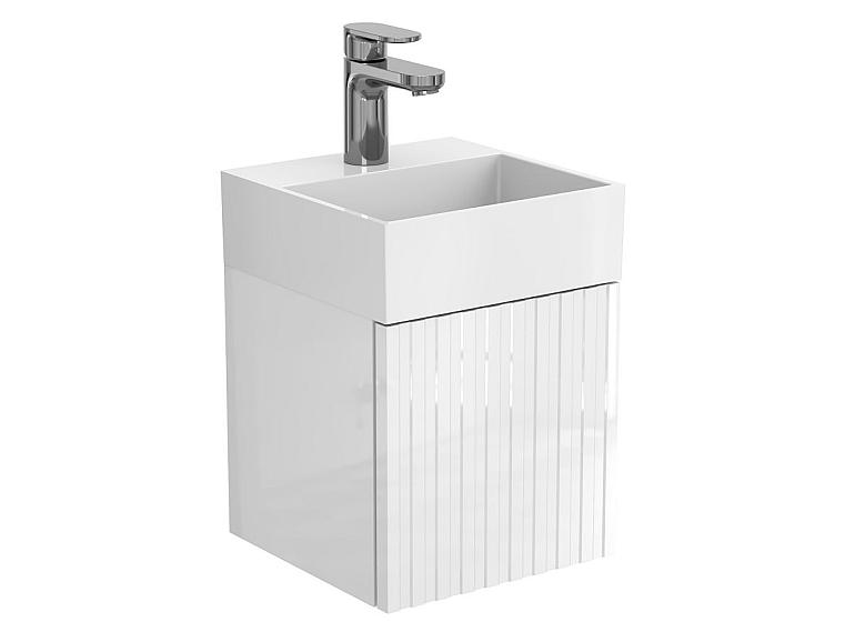 Тумба підвісна AURA біла глянцева з умивальником TONI 300