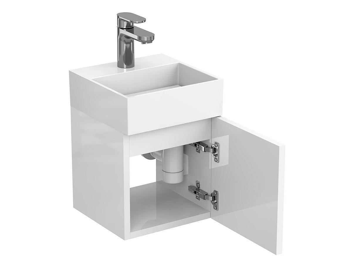 Тумба подвесная AURA белая глянцевая с умывальником TONI 300