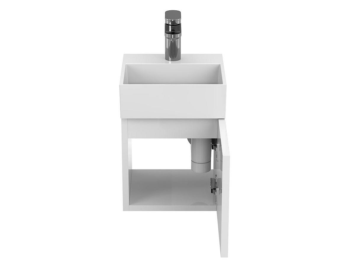 Тумба подвесная AURA белая глянцевая с умывальником TONI 300