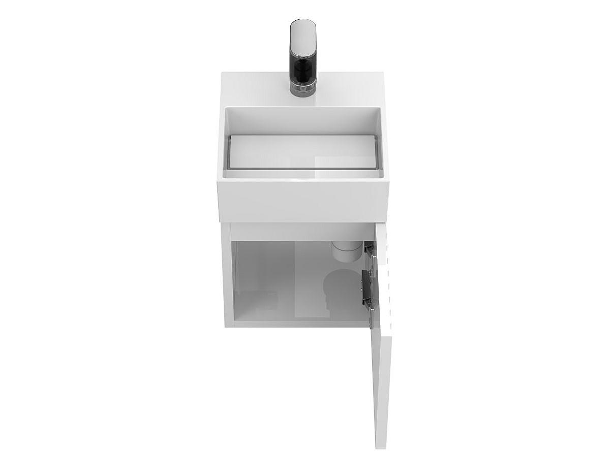 Тумба подвесная AURA белая глянцевая с умывальником TONI 300