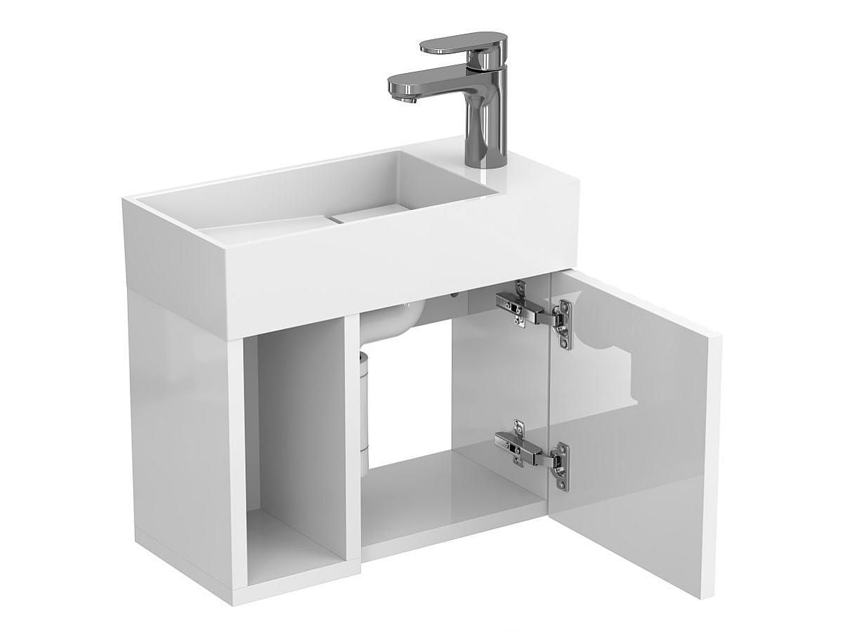 Тумба подвесная AURA белая глянцевая с умывальником TONI 450