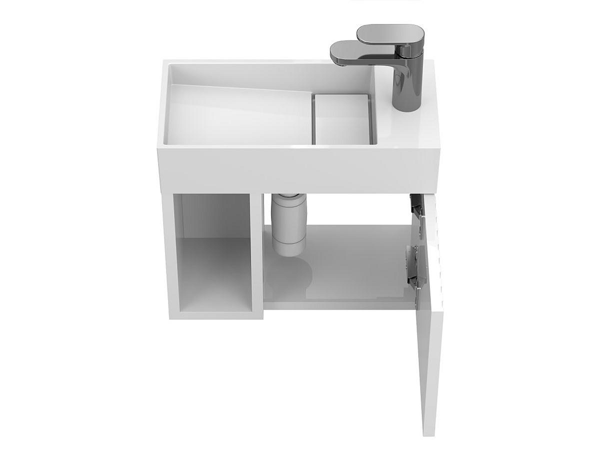 Тумба подвесная AURA белая глянцевая с умывальником TONI 450
