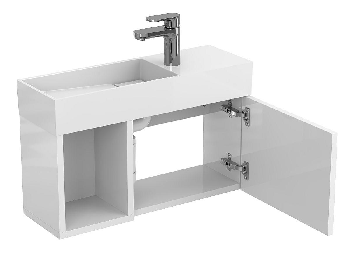 Тумба подвесная AURA белая глянцевая с умывальником TONI 650