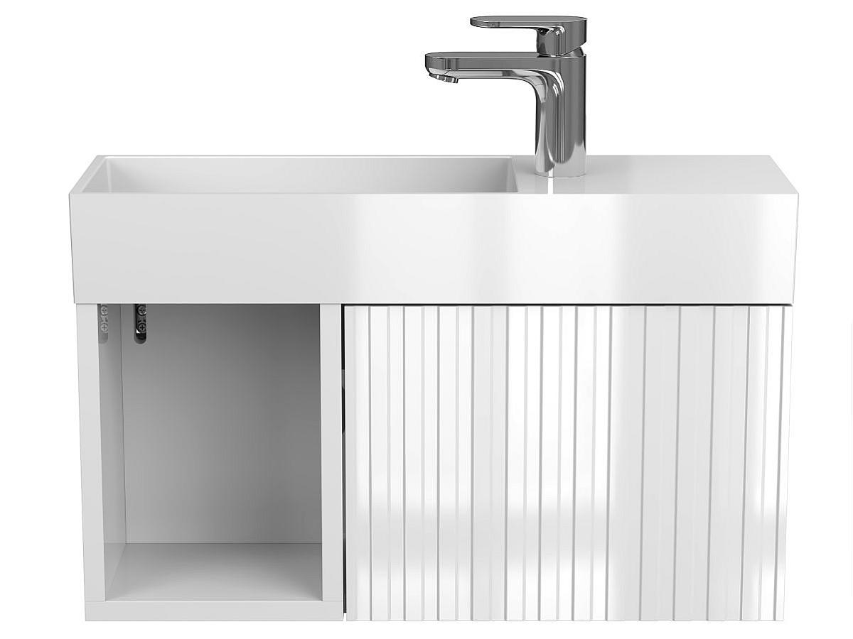 Тумба подвесная AURA белая глянцевая с умывальником TONI 650