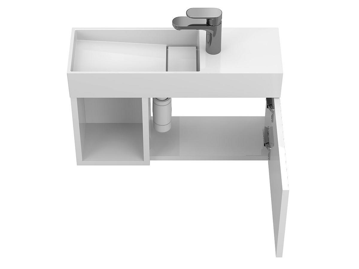 Тумба подвесная AURA белая глянцевая с умывальником TONI 650