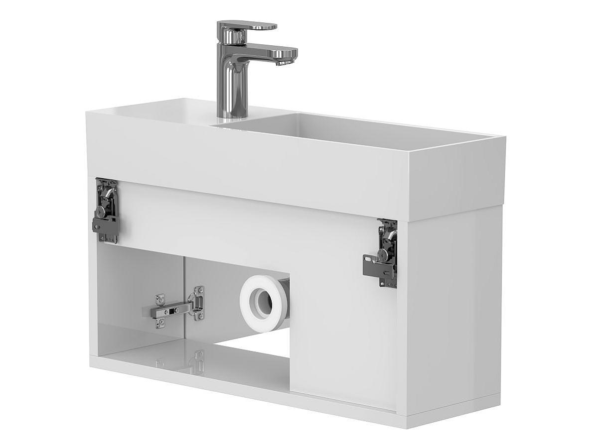 Тумба подвесная AURA белая глянцевая с умывальником TONI 650