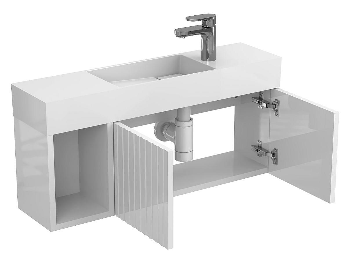 Тумба подвесная AURA белая глянцевая с умывальником TONI 850